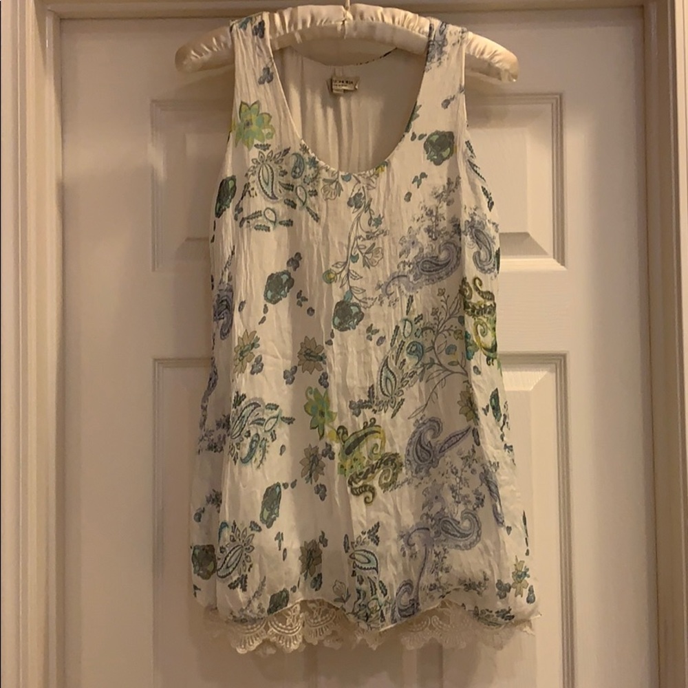 Via Signoria silk, lace, floral layered top
